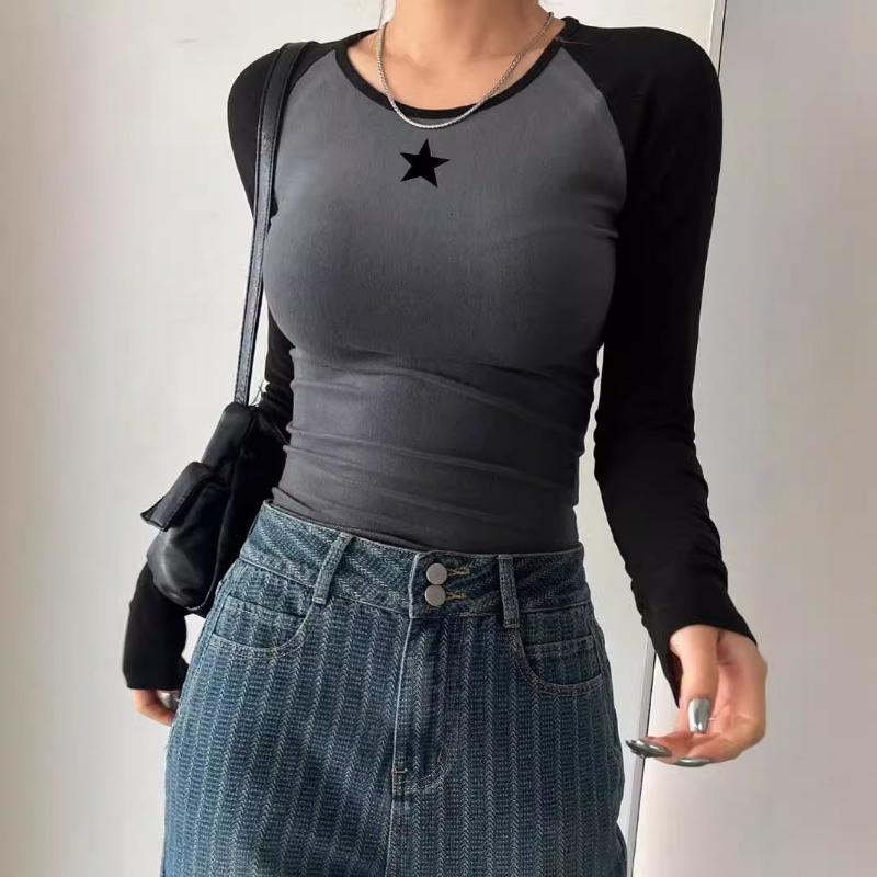 Топ с облегающим кроем и длинными рукавами, с круглым вырезом, футболка Spice Girl, универсальный, удобный