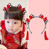 Braid Hair Children Wig Headband Flower Hanfu Hair Sticks Simple Red Bow Hairband  Baby
