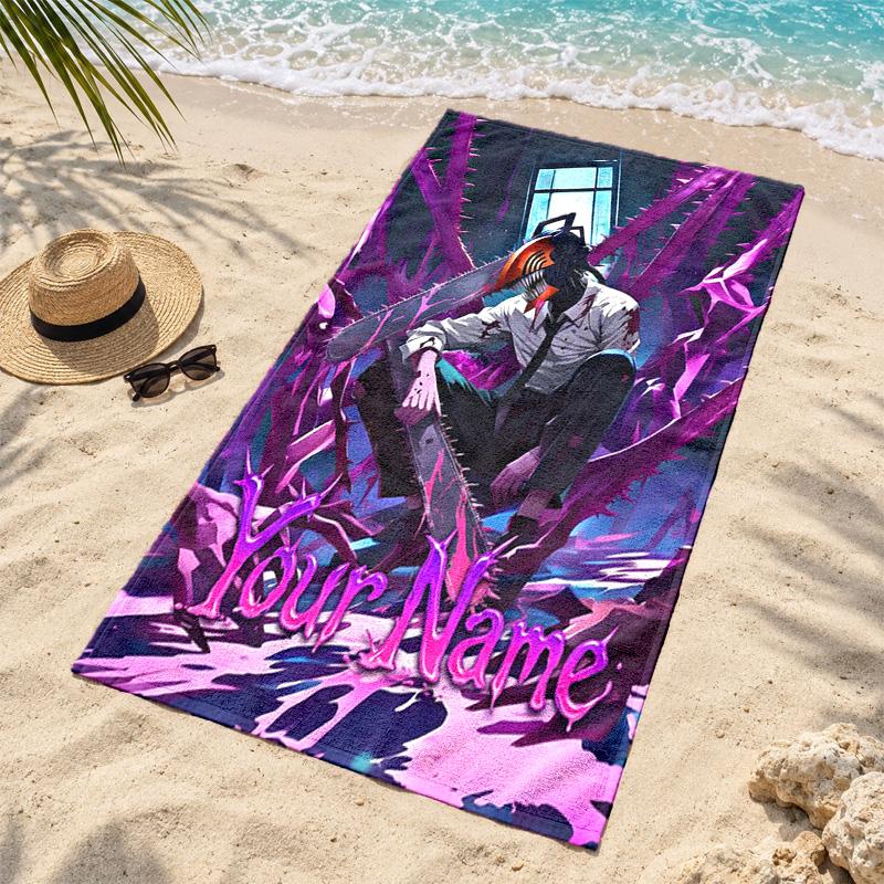 Chainsaw Man Custom Name Beach towels also serve as bath towels summer essential a musthave for the outdoors the beach and the pool