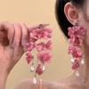 Розовые серьги-пусеты с жемчужиной в виде цветка и подвеской-каплей воды, серьги с бахромой, милые серьги-гвоздики, модные серьги с темпераментом, серьги в отпускном стиле, женские