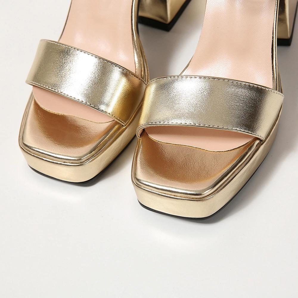 Fashion Luxury Women's Sandals 2025 Summer Shoes Ankle Straps Gold Silver High Heels Close Toe Party Shoes Female Designer Big Size 45