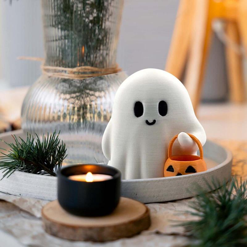 Cute Halloween Pumpkin Figurine Mini Smiling Statue with Pumpkin Bucket Tabletop Ornament for Home Bedroom Living Room Decoration