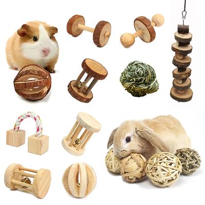 Морская свинка Кролик Хомяк Мелкое Животное Игрушки для Игры Домашнее Животное Роликовые Игрушки Натуральное Дерево Сосна Гантели Моноцикл Колокольчик Грызть Жевать Плетеный Шар