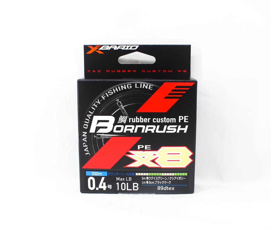 YGK Линия PE Born Rush WX8 Rubber Custom Line 300 м PE 0,4, 10 фунтов (2814)