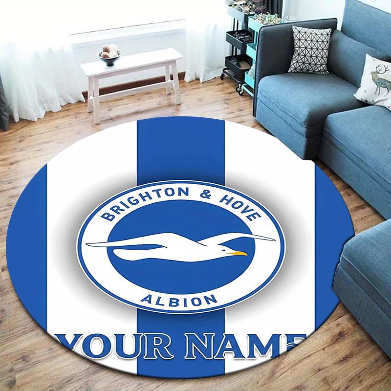 Blue Seagull Emblem Custom Name Round Area Rug Carpet Rug For Living Room Bedroom Sofa Playroom Decor Nonslip Floor Mat