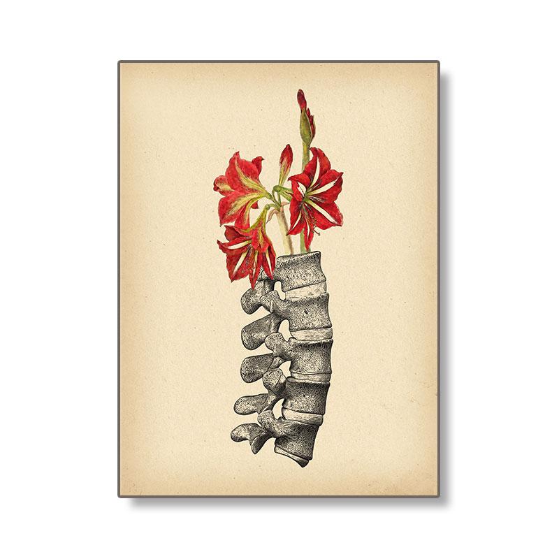 Набор картин на холсте в стиле ретро на тему медицинского образования, изображающий анатомию человека с мышечной системой, черепом и цветочными акцентами для офисного декора