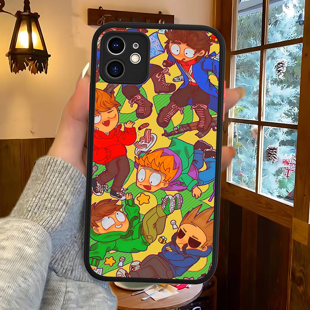 Мультяшный Милый E-Eddsworlds Для IPhone 16 15 14 Plus 13 12 11 Pro Max X XS MAX Полупрозрачный Матовый Ударопрочный Чехол