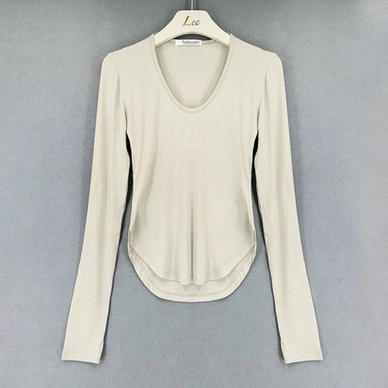 Autumn Long Sleeve Tshirt Women Fashion Slim White Woman Tshirts Tops High Elasticity Thin Skinny Tee Shirt Clothing 16075