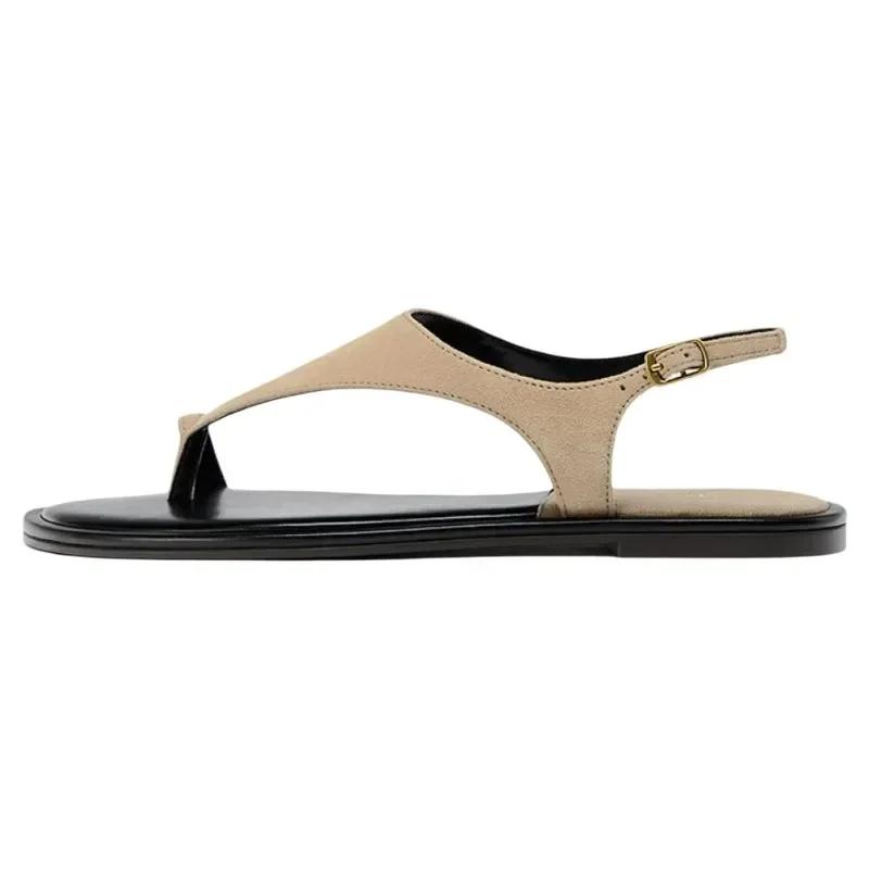 Мода 2025 Лето Новые Сандалии Женские на Плоской Подошве с Ремешком на Пряжке Повседневные Универсальные Удобные с Перемычкой для Пальца Лаконичные Пляжные Сандалии Женские