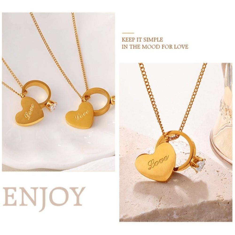 Vintage Heart Ring Pendant Necklace Gold Romantic Heart Necklace Love Inspired Choke Couple