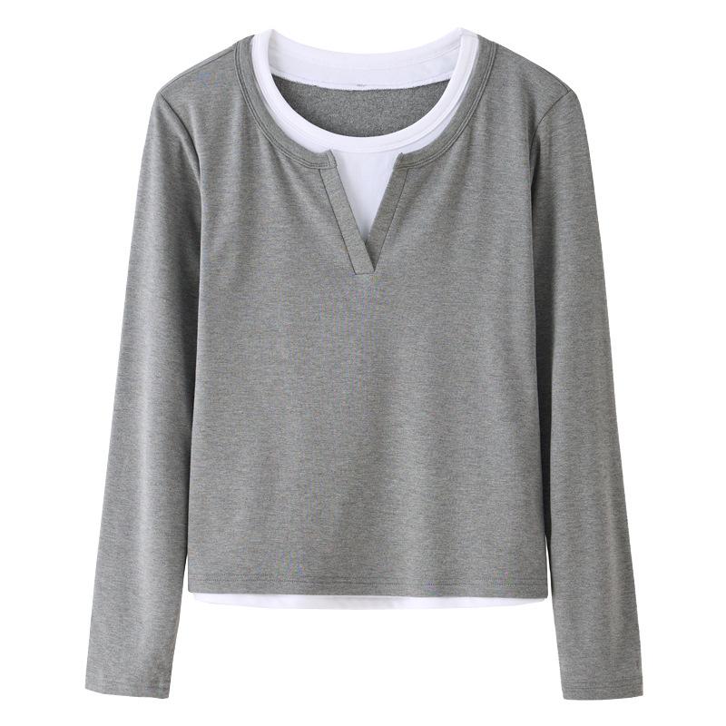 Women's Spring Fashion Simple False Two Comfortable Bottom Slim Slim Sleeved Top