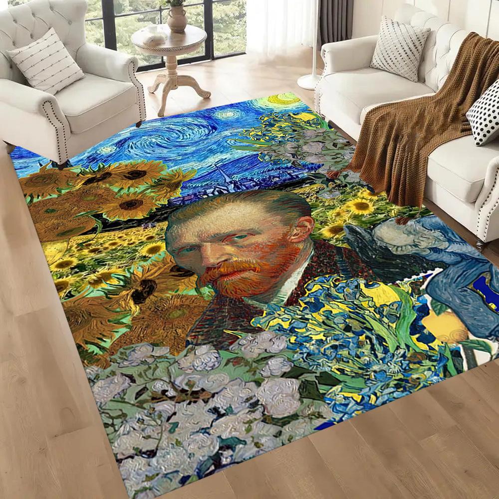 Sunflowers Under Swirling Sky Square rugs are a great choice for living rooms, bedrooms, home décor, and as gifts