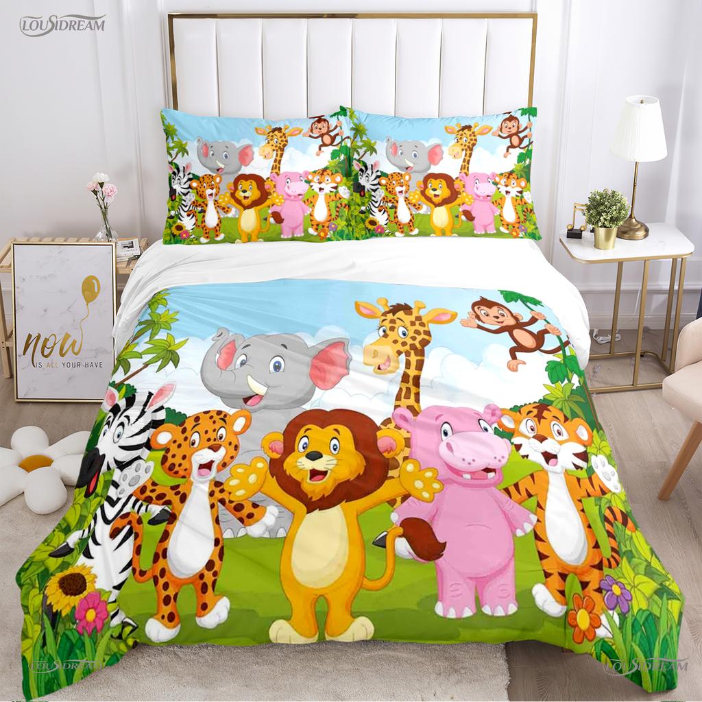 Jungle Animal Cute Casal All Season Duvet Cover Comforter Bedding Sets Soft Quilt Cover and Pillowcases Single/Double/Queen/King