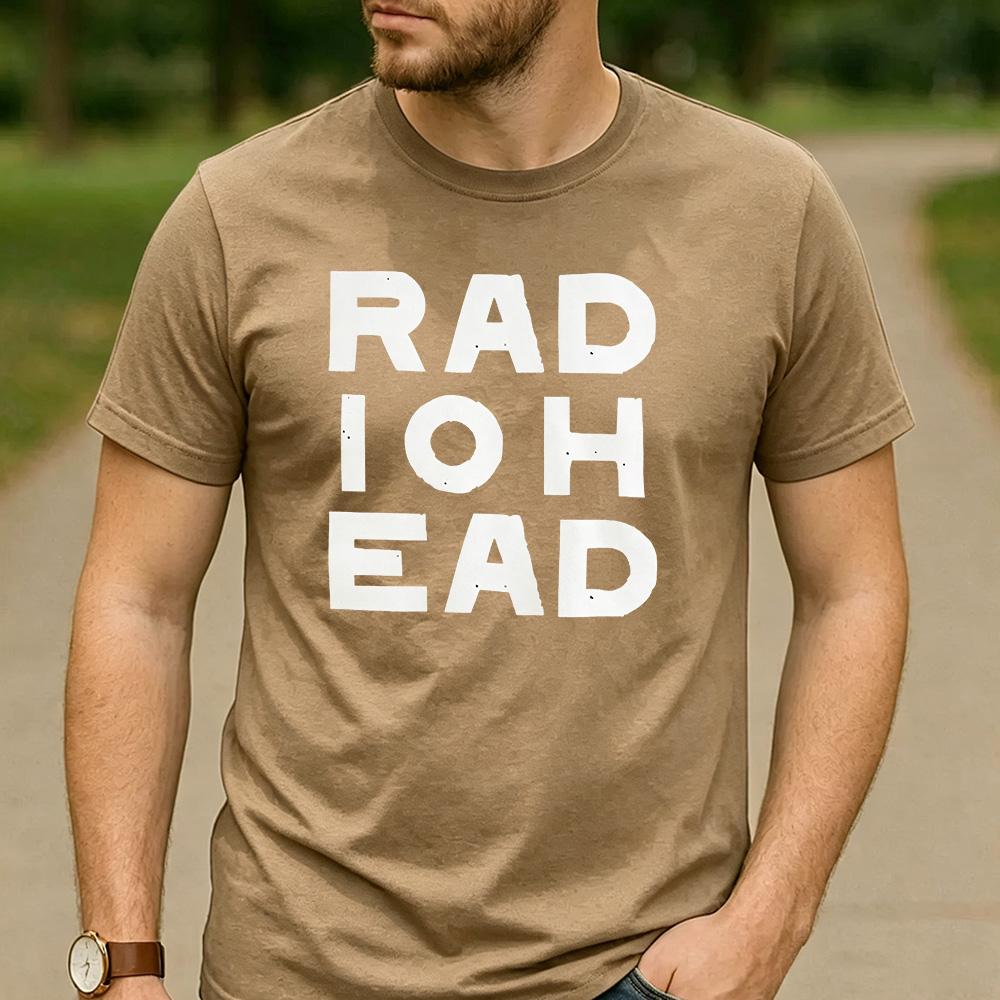 Radiohead Distressed Block Text Graphic T Shirt Unisex Crew Neck Short Sleeve Rock Fan Holiday Gift Tee