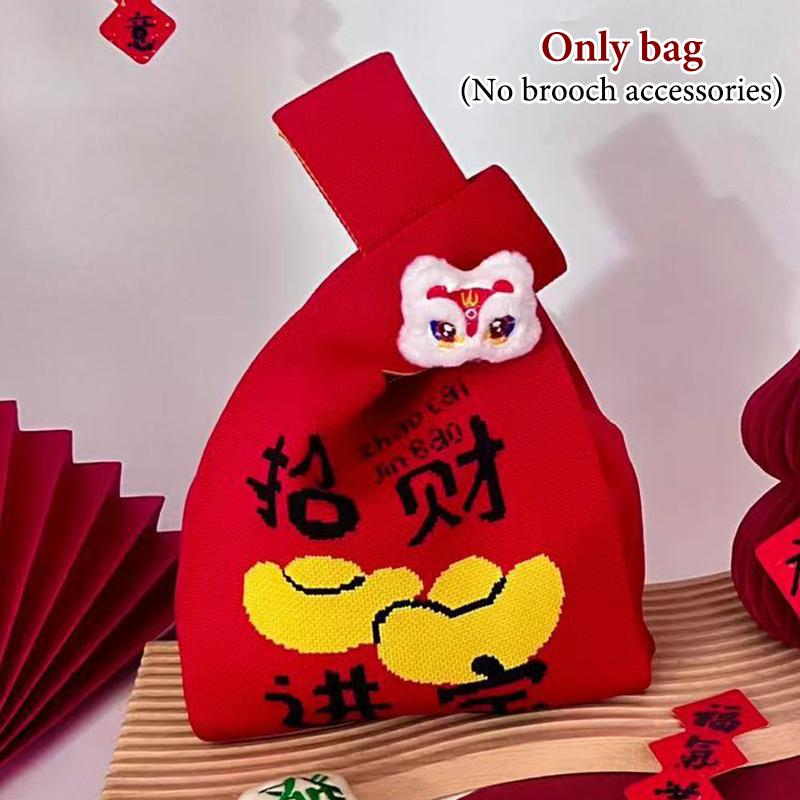 2026 Новогодний Мультяшный Талисман Пони Вязаный Подарочный Мешок Ручной Мешок для Конфет Большая Вместимость Мешок на Завязках на Запястье Милые Многоразовые Сумки для Покупок