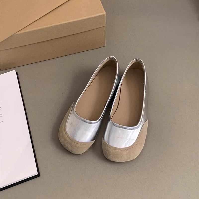 Flat-soled Silver Single Shoes Women's Shallow Mouth Mary Jane One-pedal Doudou Shoes 2025 New Spring and Summer Pregnant Women's Grandma Shoes