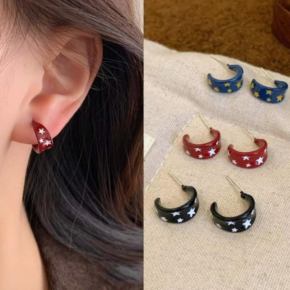 Enamel Drip Oil Star Hoop Earrings Vintage Colorful Dripping Earrings Party