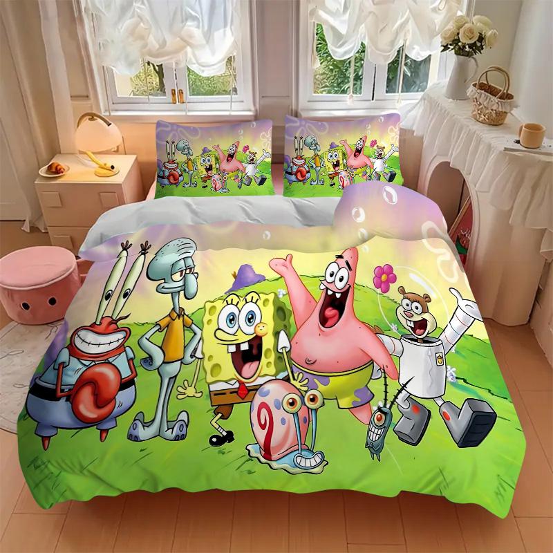 Spongebob Friends Adventure Print 3Pcs Bedding Setduvet Cover With 2 Bedropillowcase Home Birthday Gift