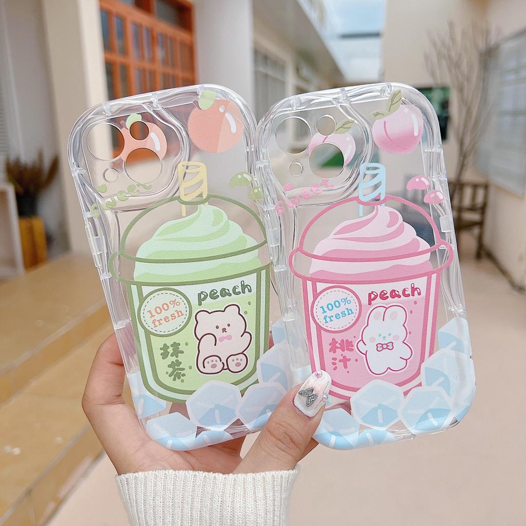Cute Silicone Case for  Infinix Hot 30i Redmi Note 12 11 Samsung A54 A14 iPhone 11 13 Oppo Reno 8T Funda Cartoon Milk Tea Bear Cover Soft TPU Bumper