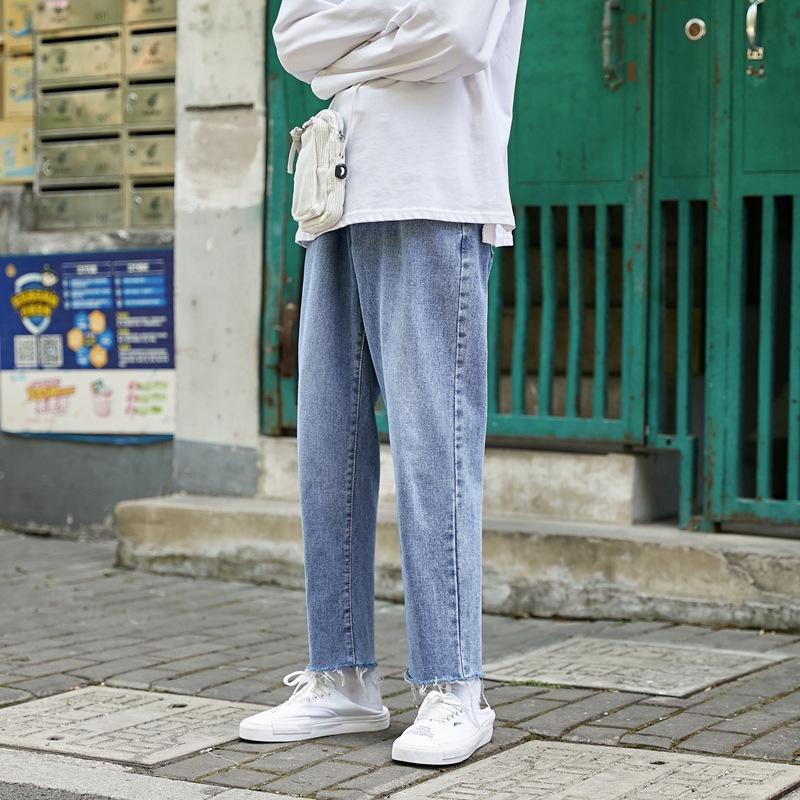 Jeans Men's Trendy Brand Ins Loose Fitting Straight Leg Patchwork Dad Pants Korean Version Trend Versatile Spring Casual Cropped Pants