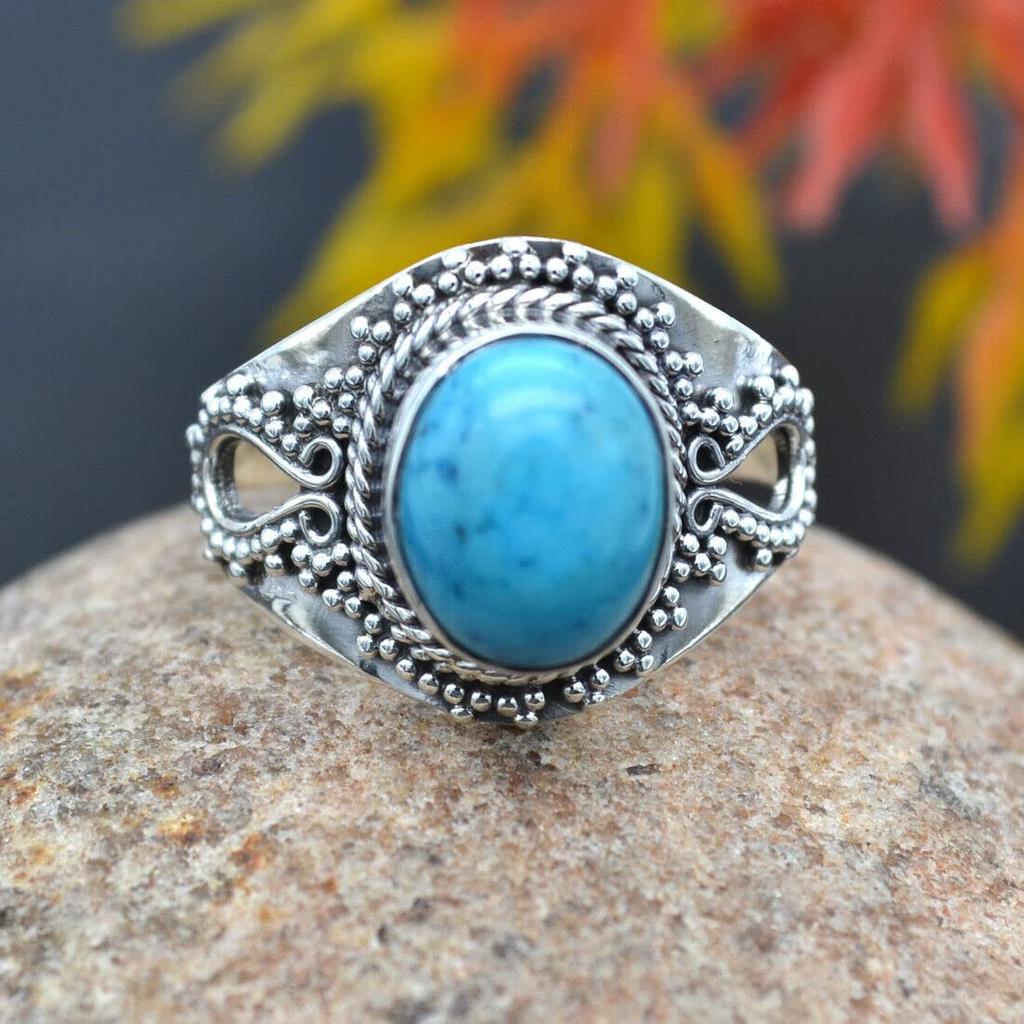 Серебряное кольцо 925, Кольцо Ларимар, Твердое кольцо, Кольцо Ларимар, Кольцо ручной работы, Заявление, Кольцо Бохо, Юбилейное кольцо