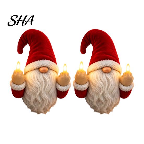 Winter Festive Room Ornament Lighted Gnome Ornament, Christmas Statue with Light Up Middle Fingers, Tabletop Led Resin Faceless Display or Wall
