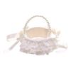 Lace Ruffle Wedding Baskets Bowknot Flower Baskets for Wedding Ceremony Wedding Flower Girl Basket with Pearls Handle