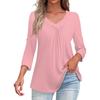Shirts For Women Trendy V Neck Button T Shirts Casual Solid Color Summer Tees T Shirt Blouse Three Quarter Sleeve Tops For Women