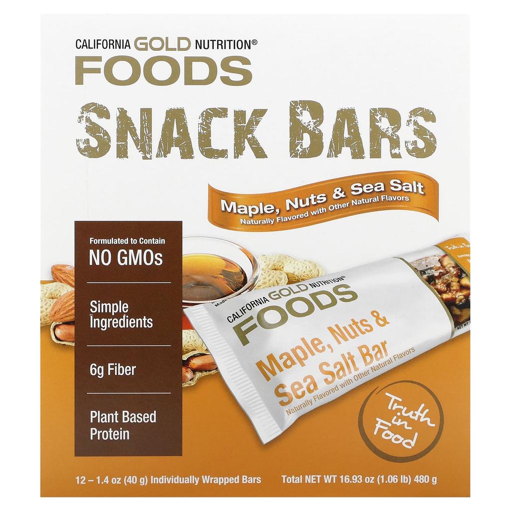 California Gold Nutrition Foods, Maple, Nut and Sea Salt Snack Bars, 12 Bars, 1.4 Oz (40 G) Each