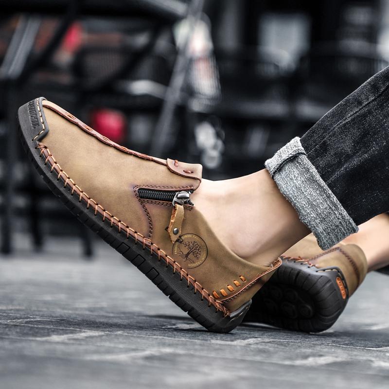 Мужские кожаные повседневные туфли ручной работы, туфли для вождения без застежек