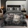 Cute Cat Duvet Cover Bedding Three-Piece Set 3D Animal Digital Printing Quilt Cover