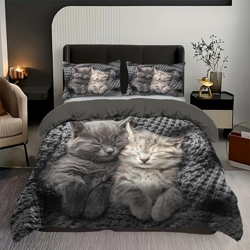 Милый пододеяльник с кошкой, постельное белье, набор из трех предметов, 3D цифровая печать животных, пододеяльник