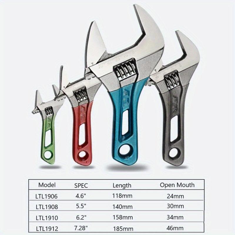 Adjustable Wrench Large Opening Short Handle Mini Monkey Spanner Laser Scale Rubber Wrapped Key Plumbing Pipeline Bathroom Tools