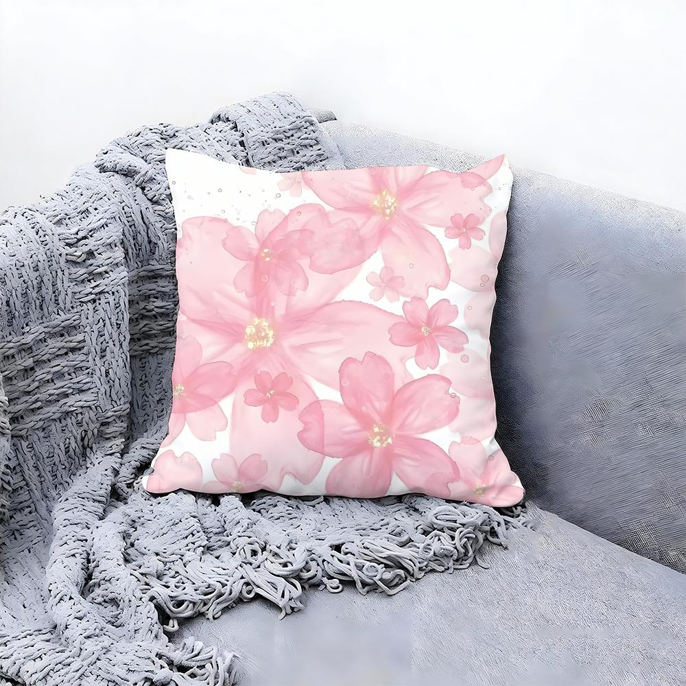 Sweet Light Pink Petals Pattern Cushion Cover Premium Comfort Reversible Pillow Cov in One Design for Any Room Car Interior