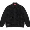 Studded Suede Zip Up Cardigan Black