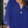 Women Tops V-Neck Button Decor Half Sleeve Chiffon Blouse Solid Color Loose Fit Breathable Shirt Tops Daily Wear