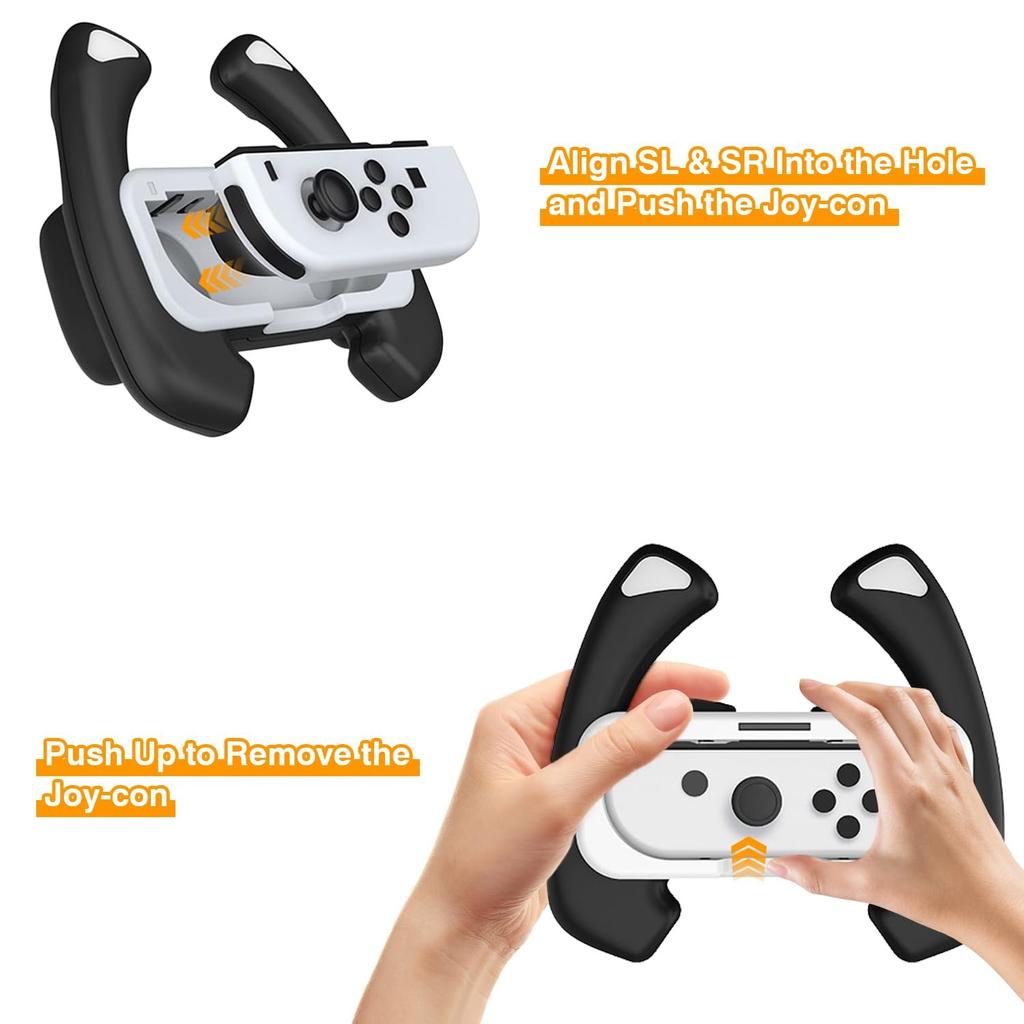 Steering Wheel Controller for Nintendo Switch & Switch OLED, Racing Games Removable Accessories Joy Con Controller Grip for Mario Kart, Pack of 2