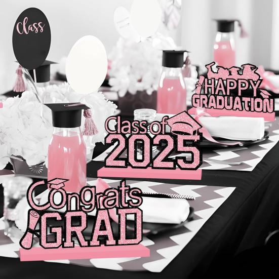 4 шт. центральные украшения для выпускного стола 2025 года, деревянные таблички с поздравлениями с выпускным, украшения для многоярусного подноса, декор выпускного вечера