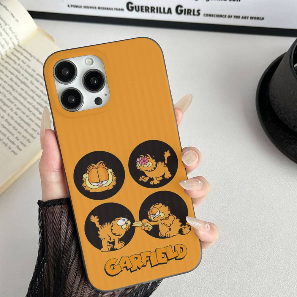 Cartoon G-Garfield Cat For iPhone 17 16 15 14 13 12 11 Pro Max Plus Pro Corrugated Shockproof Matte Phone Cover