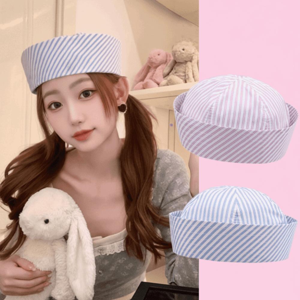 New Stripe Cosplay Sailor Hat Comfortable Lightweight Stage Performance Hat Thin Breathable Beret Unisex