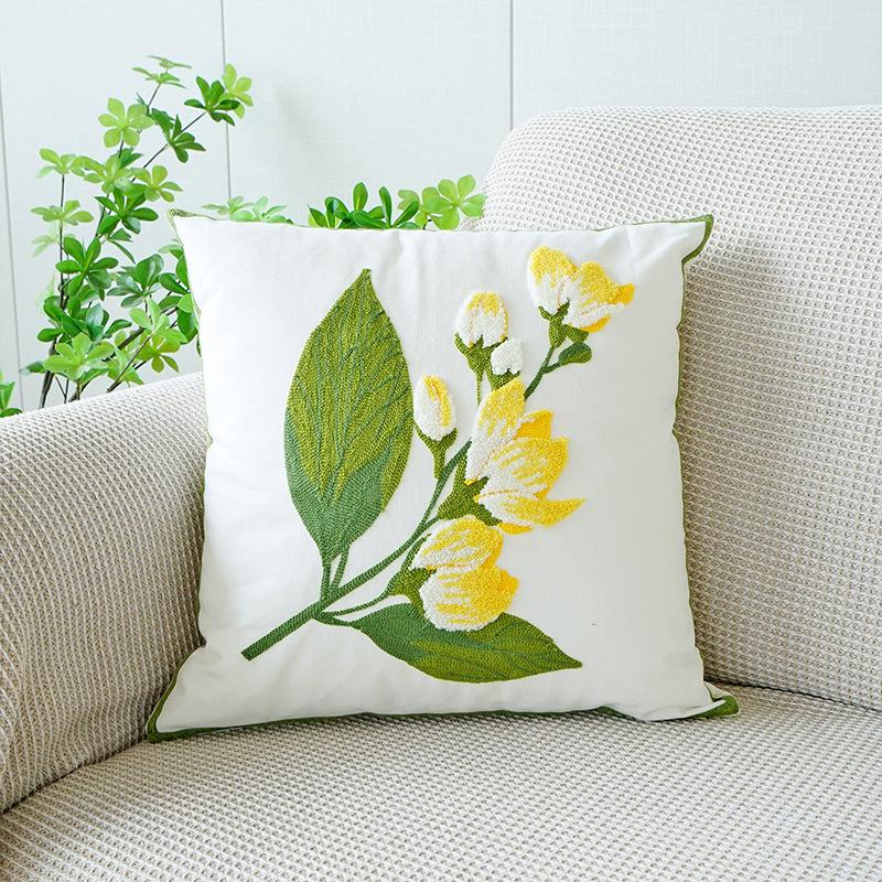 Spring Green Embroidery Throw Pillow Cover 45X45Cm Green Leaf Sofa Pillowcase Headboard Cushion Covers Pillowcases Decor Home