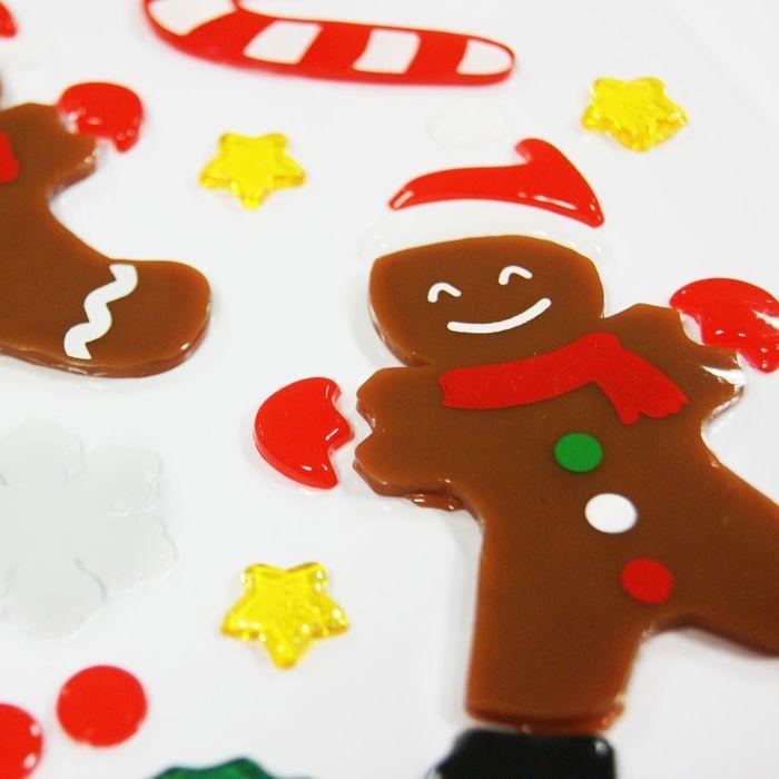 Stickers gel Noël pour fenêtre - Bonhommes en pain d'épices