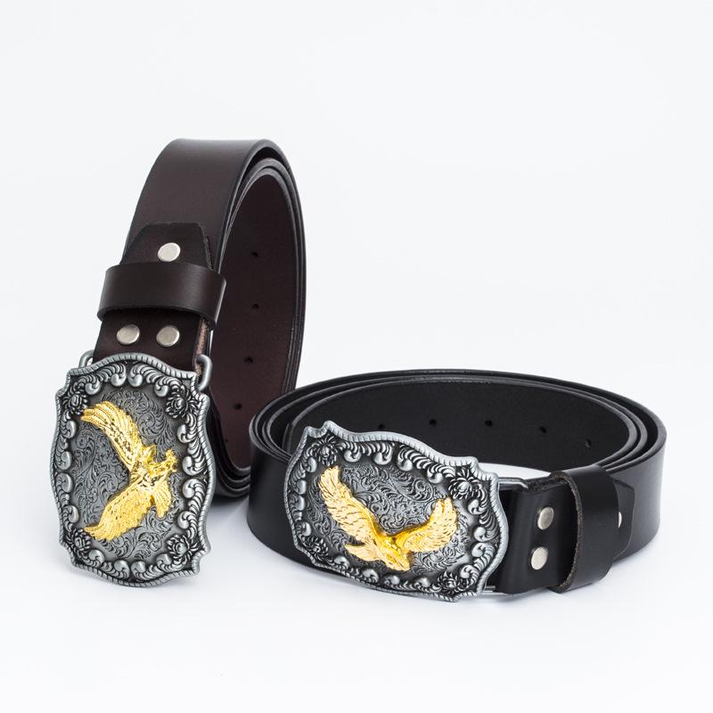 Vintage Cowhide Leather Eagle Belt - Western Cowboy Style for Youth & Stylish Guys
