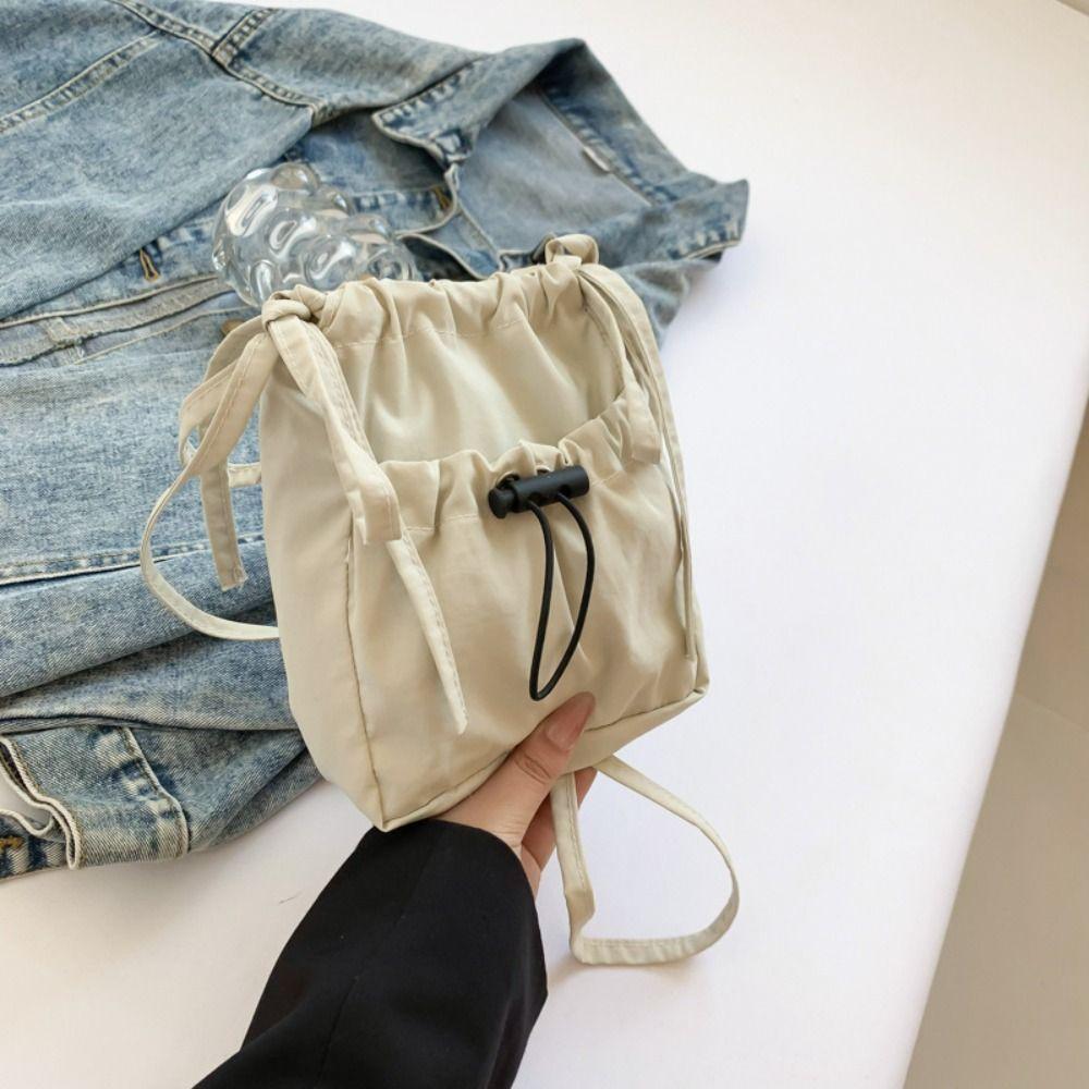 Korean Style Drawstring Canvas Bag Purse Mobile Phone Bag Casual Nylon Shoulder Bag Outdoor