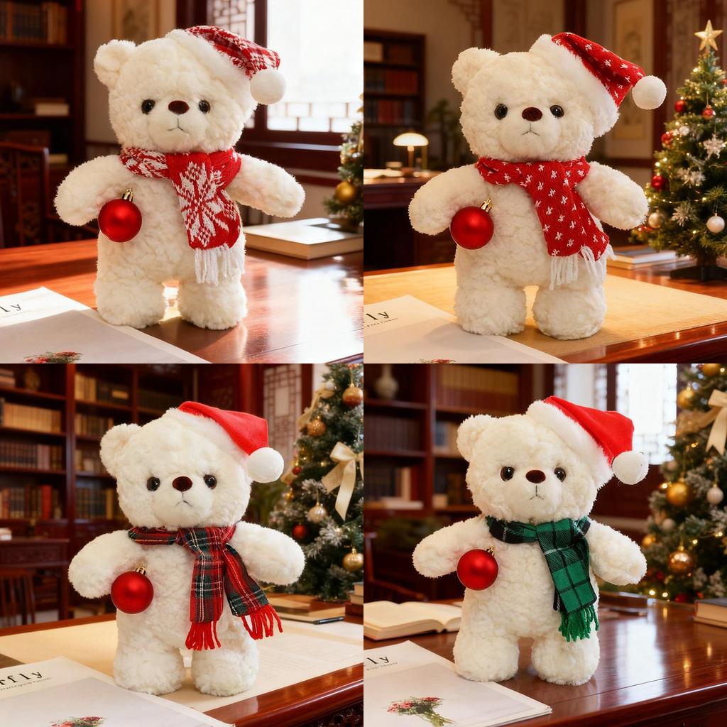 Polar Bear Plush Toy With Scarf And Hat Decor For Childrens Christmas Gift