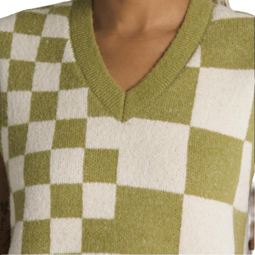 Vans V-Neck Checkered Fitted Sleeveless Vest Women Tops Green VN000F6WBD4