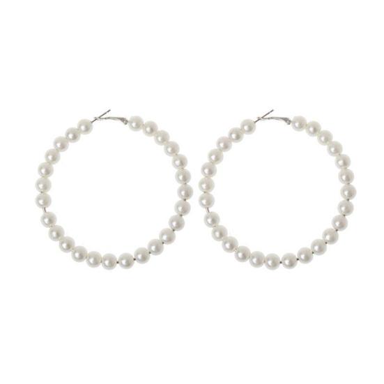 Lucky Jewelry Elegant Lady Faux Pearl Big Circle Dangle Hoop Earrings Statement Gift