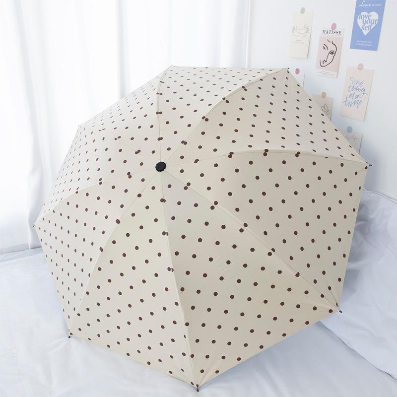 Stylish Polka Dot Auto-Folding Umbrella UPF 50+ Black Coated Sun & Rain Protection Compact Travel Umbrella
