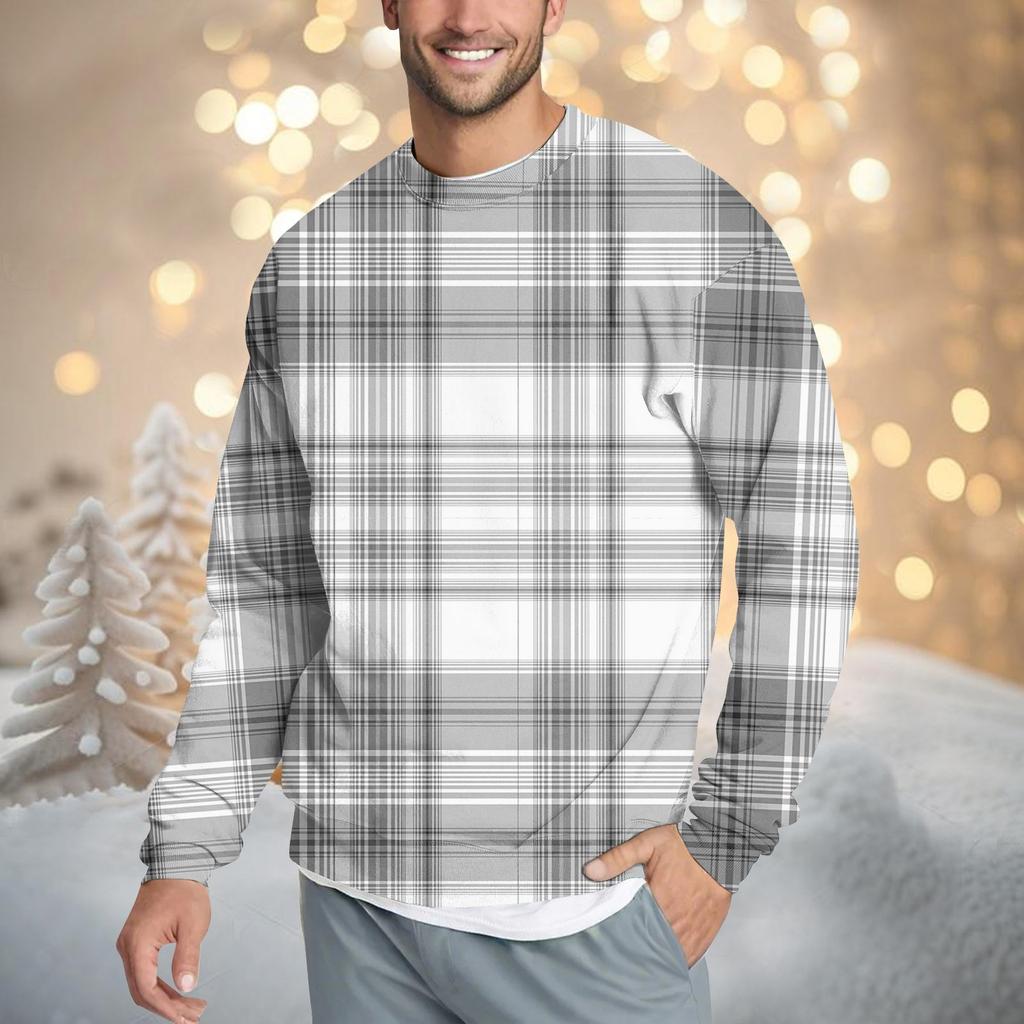 Мужская повседневная мода удобная клетчатая круглая горловина пуловер толстовка свитшот