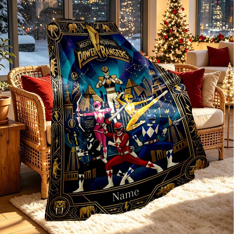 Custom Name Personalized Power Rangers Print Blanket, Home Decor, Bedroom, Sofa, Camping, Couch, Gifts for Birthday Christmas